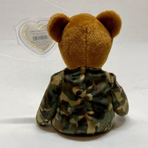 Ty Beanie Baby Hero 40012 USA Flag Camouflage Soldier 2003 Plush Teddy Bear - Picture 3 of 10